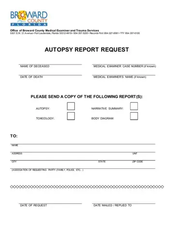 Autopsy Report Request County Form Preview