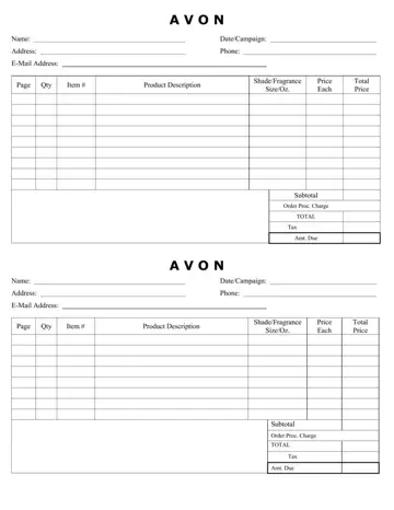 Avon Order Form Preview