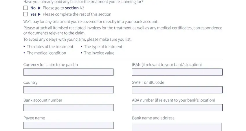 Entering details in axa health insurance claim form stage 2