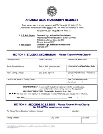 Az Ged Transcript Request Form Preview