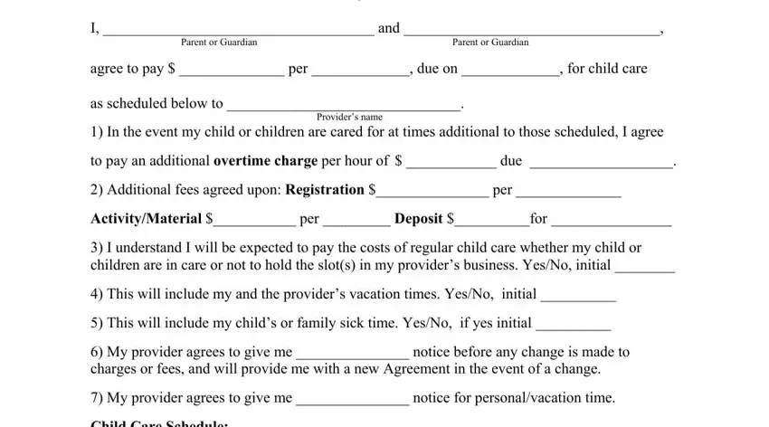 example of spaces in babysitting contract