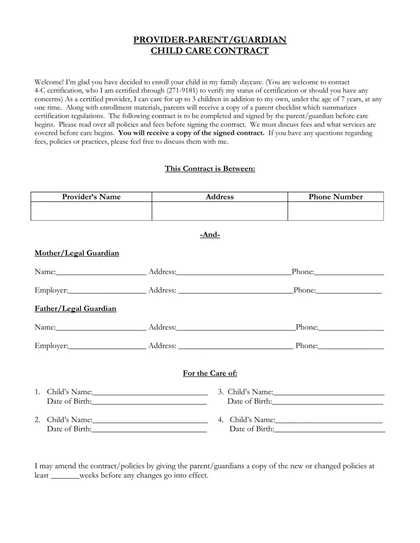 Babysitting Form For Parents first page preview