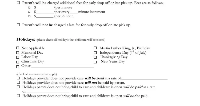 Completing babysitting forms for babysitters to fill out step 4