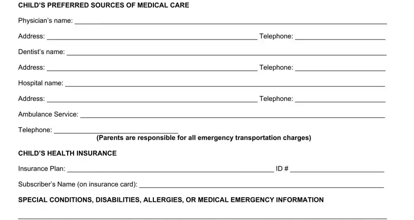 Entering details in child care emergency form sample part 2