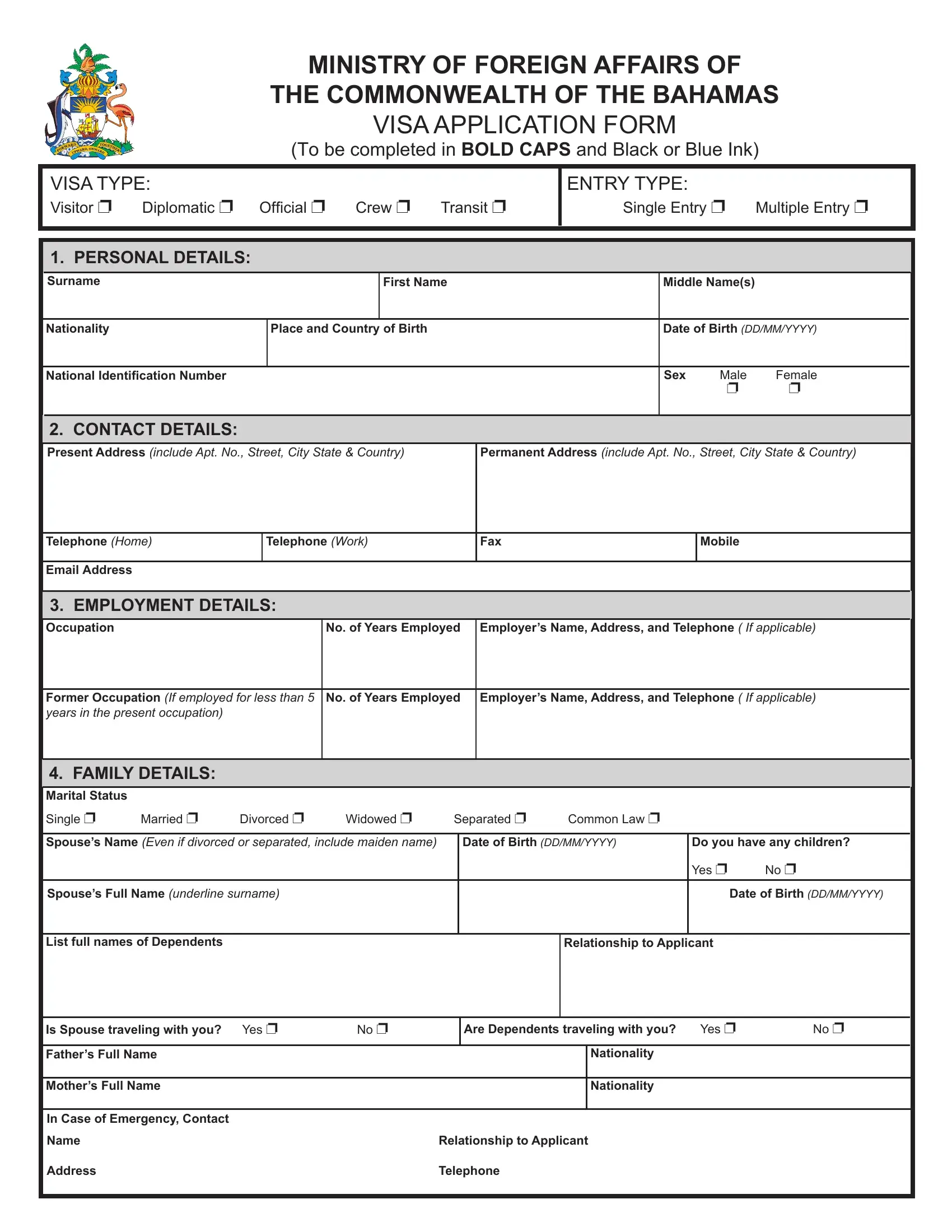 Bahamas Visa Application Form ≡ Fill Out Printable PDF Forms Online