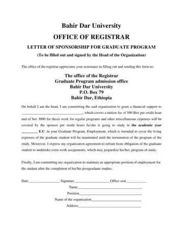 Bahir Dar University Registrar Form Preview