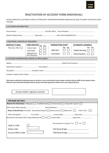 Bank Account Activation Form Preview