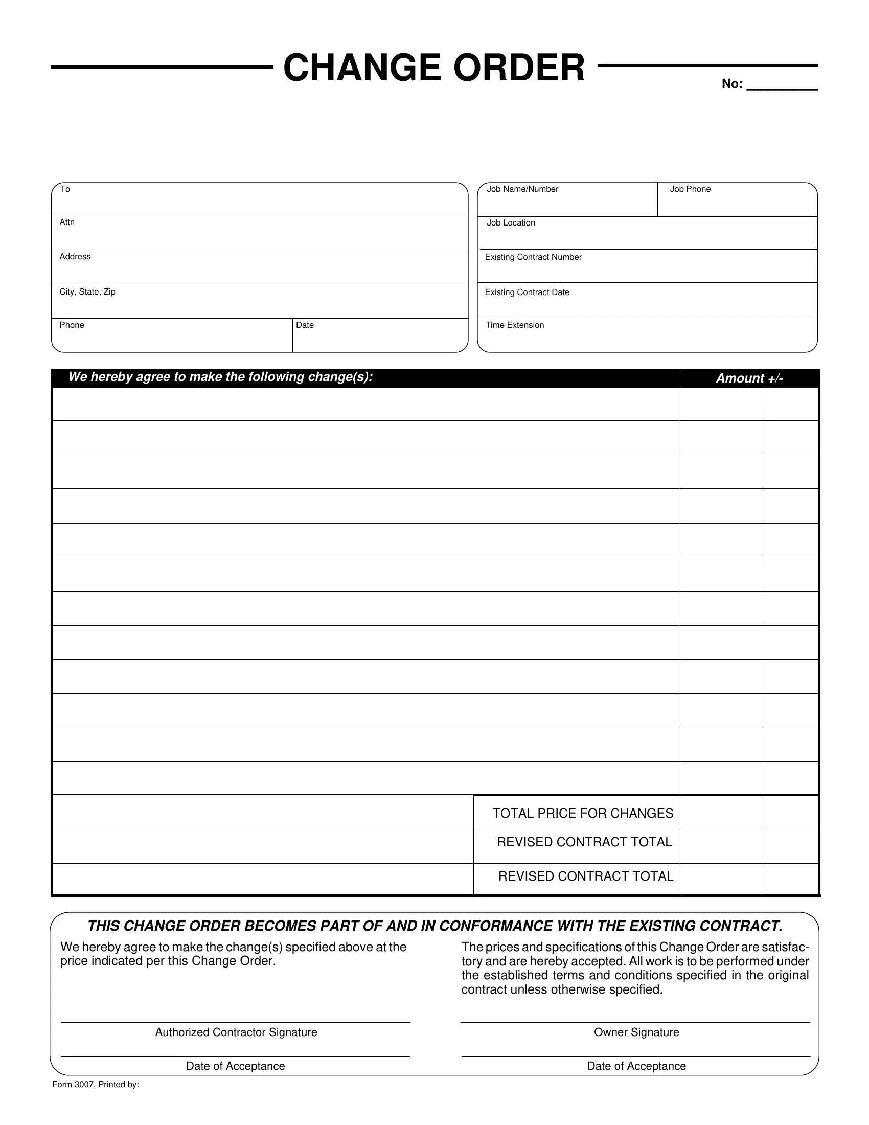 Bank Change Order Form Fill Out Printable PDF Forms Online