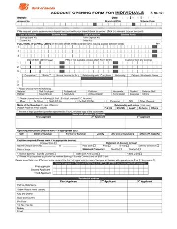 Bank Of Baroda Account Opening Form Preview