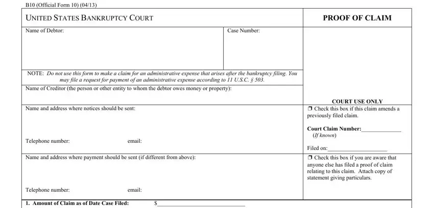 stage 1 to filling out bankruptcy court proof claim
