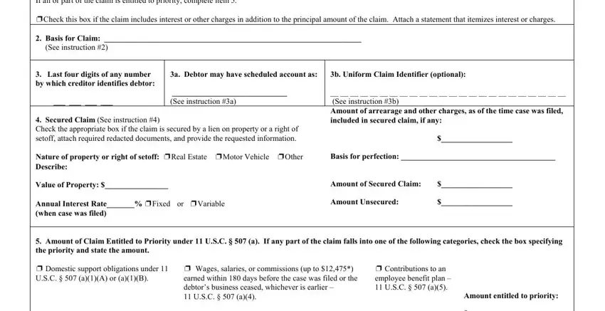 Filling out bankruptcy court proof claim step 2