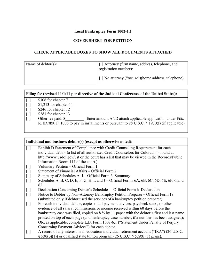 Bankruptcy Cover Sheet Petition PDF Form - FormsPal