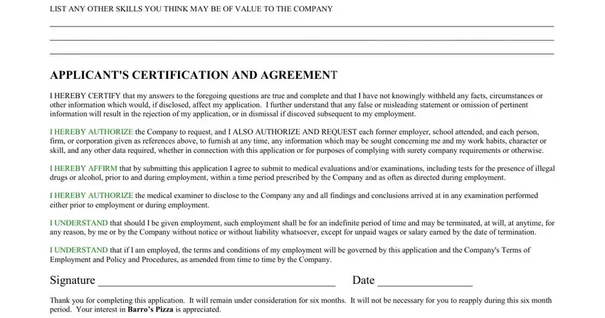 Entering details in barros pizza application online stage 4