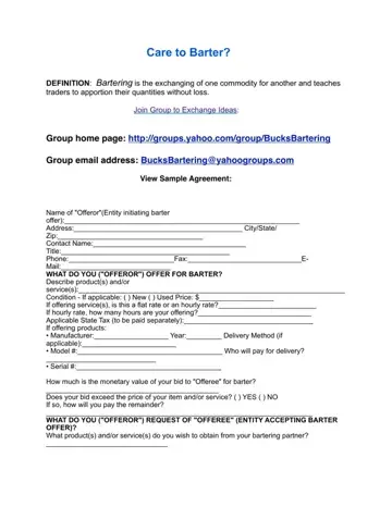 Bartering Agreement Form Preview