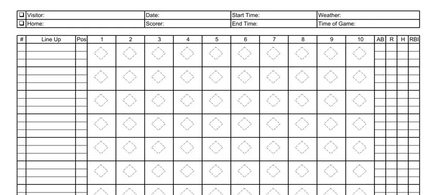 filling out fillable baseball scorecard step 1