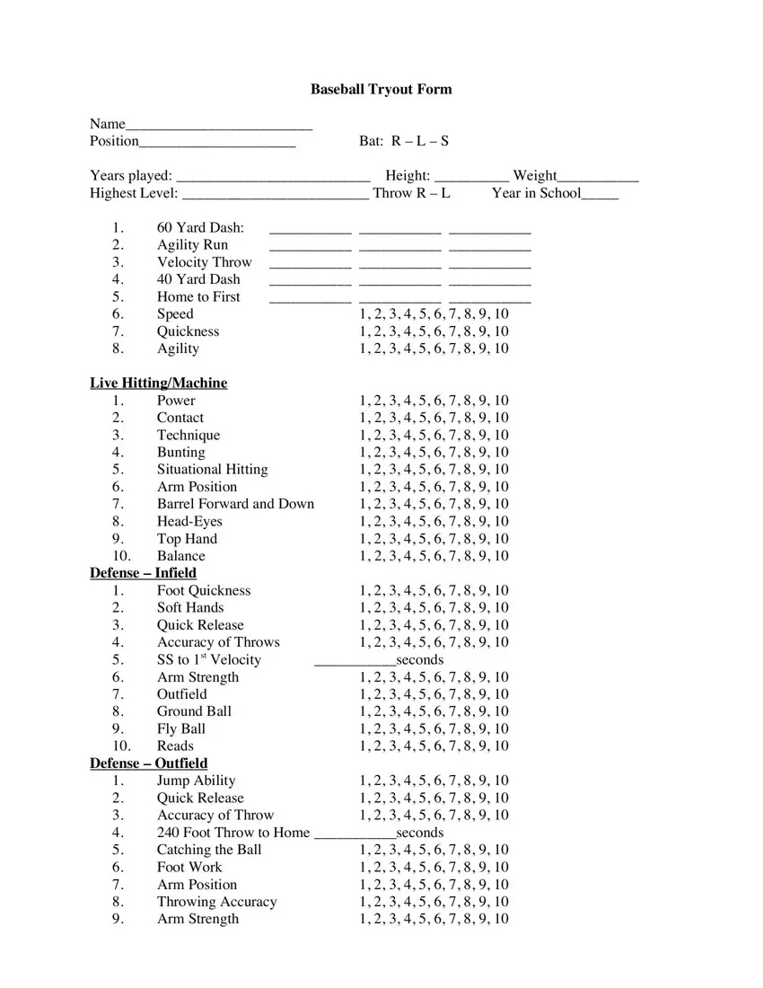 Baseball Tryout Form Fill Out Printable PDF Forms Online