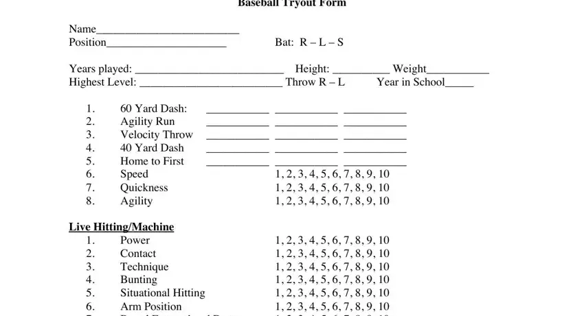 step 1 to writing forms tryout baseball