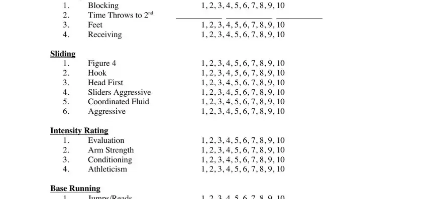 Entering details in baseball tryout scoring sheet part 3