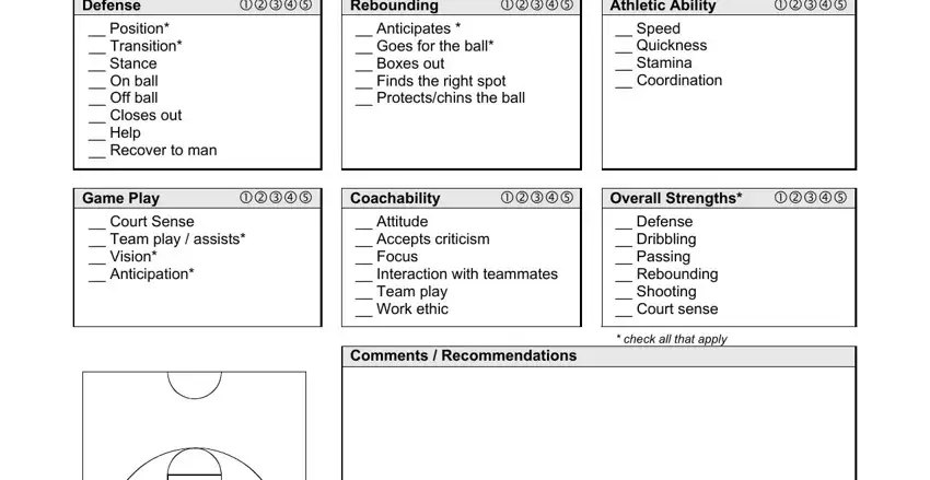 step 2 to entering details in basketball evaluation form