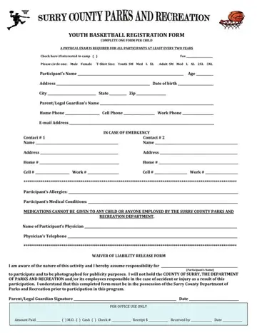 Basketball Registration Form Preview
