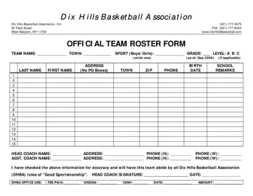 Basketball Roster Template Form Preview