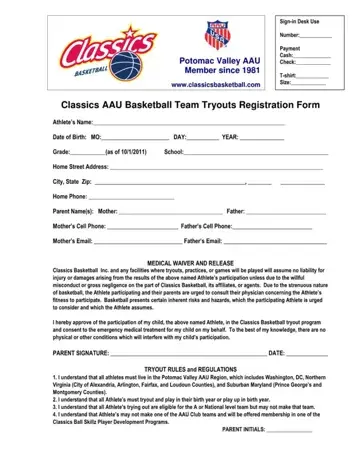 Basketball Tryout Registration Form Preview