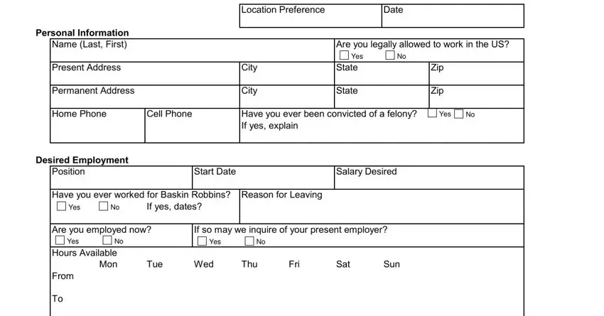 baskin robbins job applications empty spaces to fill out