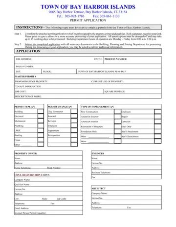 Bay Harbor Permit Application Form Preview