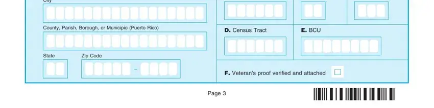 a census employment inquiry bc 170 City, County Parish Borough or Municipio, D Census Tract, E BCU, State, Zip Code, F Veterans proof verified and, and Page blanks to fill out