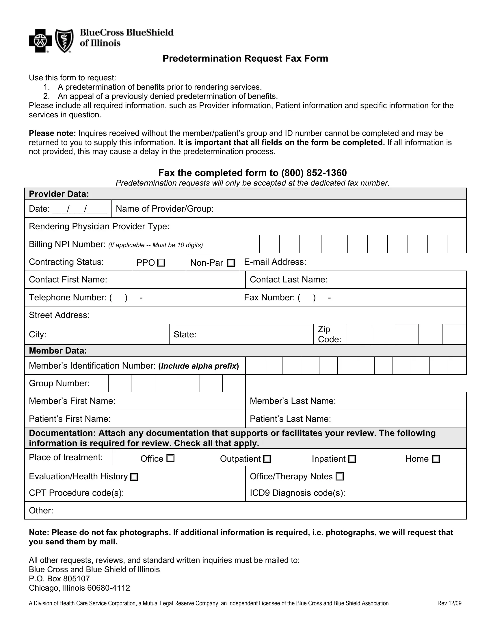 Bcbstx Federal Predetermination Form
