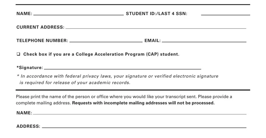 burlington county community college transcript request NAME, STUDENT IDLAST  SSN, CURRENT ADDRESS, TELEPHONE NUMBER, EMAIL, q Check box if you are a College, Signature, In accordance with federal, is required for release of your, Please print the name of the, NAME, ADDRESS, and ADDRESS fields to insert