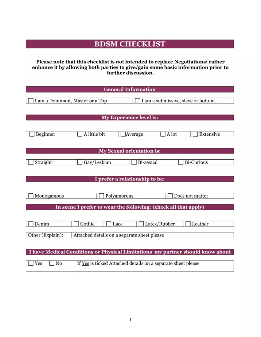 BDSM Checklist Template ≡ Fill Out Printable PDF Forms Online