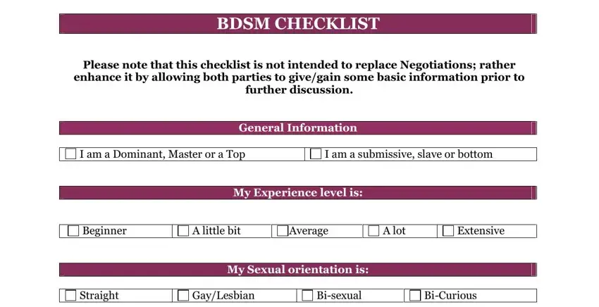 filling in bdsm check list stage 1