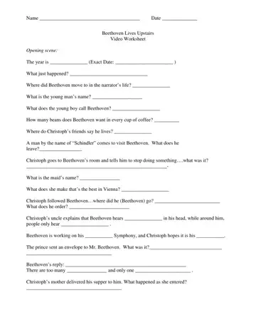 Beethoven Lives Upstairs Worksheet Form Preview