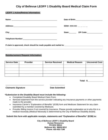 Bellevue Medical Claim Form Preview
