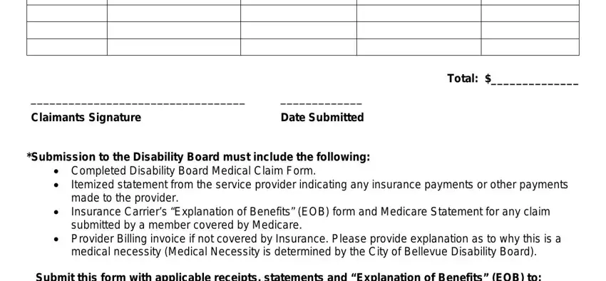 Healthcare ServiceReceived, UncoveredCost, Provider, Total, CityofBellevueLEOFFDisabilityBoard, and HumanResources fields to fill out