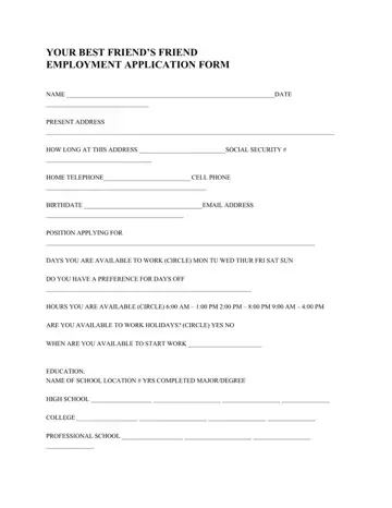 Best Friend Application Form Preview