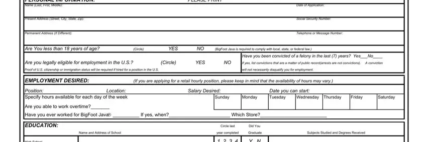 application bigfoot fields to fill out