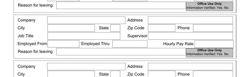 Reason for leaving, Company, City, Job Title, Office Use Only, Information Verified Yes No, State, Address, Zip Code, Supervisor, Phone, Employed From, Employed Thru, Hourly Pay Rate, and Reason for leaving in big r careers job get