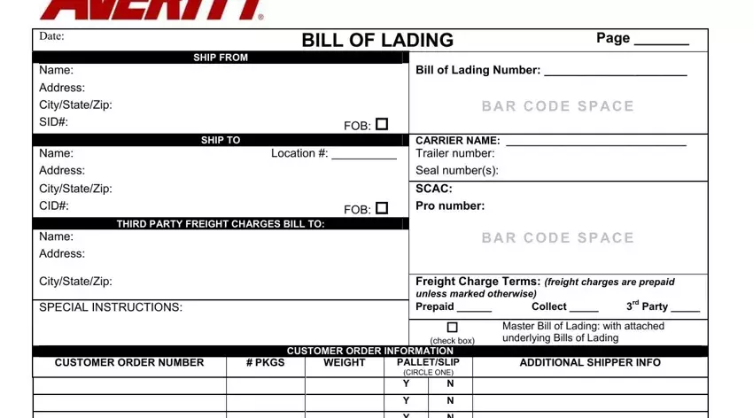 filling in averitt express bill of lading step 1