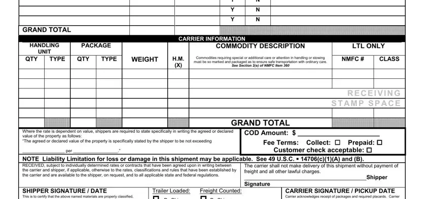 Entering details in averitt express bill of lading step 2