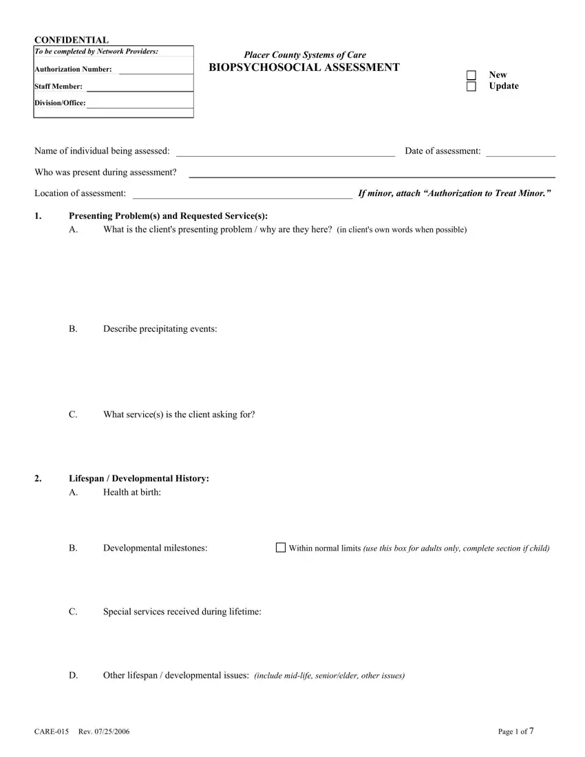 Biopsychosocial Assessment Social Work Form first page preview