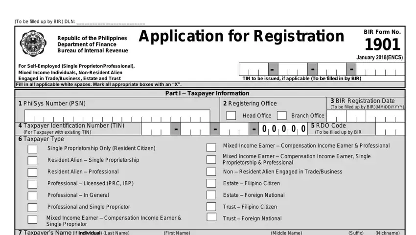 Bir Form 1901 spaces to complete