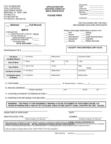 Birth Certificate Application Form Preview