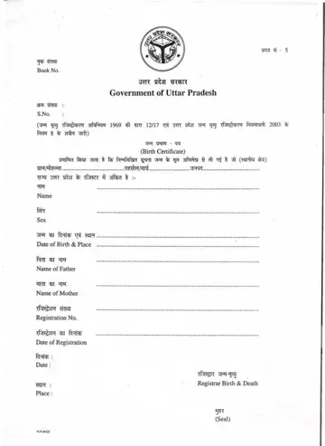Birth Certificate Form In Hindi Up Preview