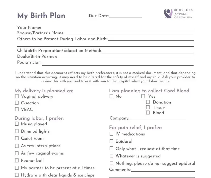 Birth Plan Worksheet ≡ Fill Out Printable PDF Forms Online