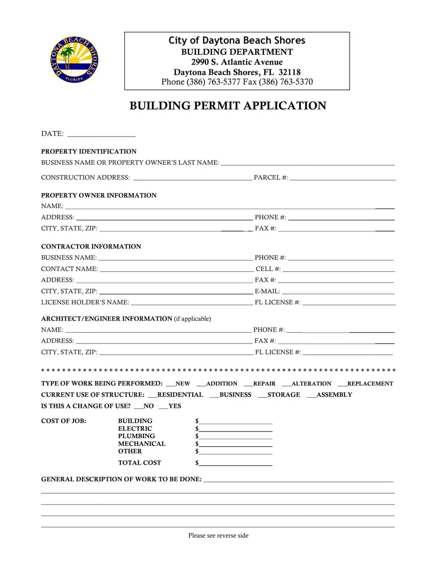 Blank Building Permit first page preview