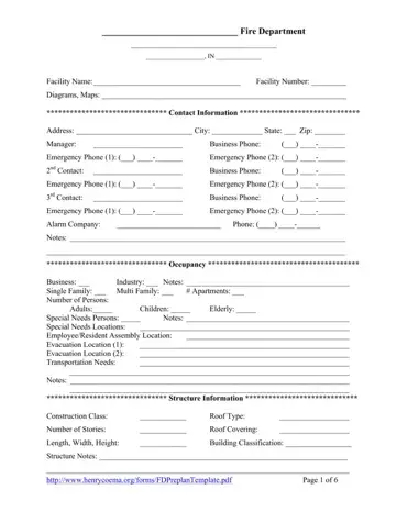 Blank Fire Department Pre Plan Form Preview