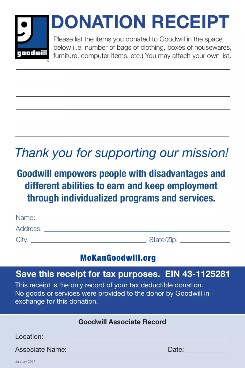Blank Form For Goodwill Donated Goods first page preview