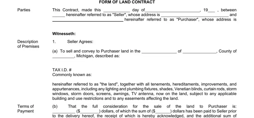 sample land contract mi fields to complete